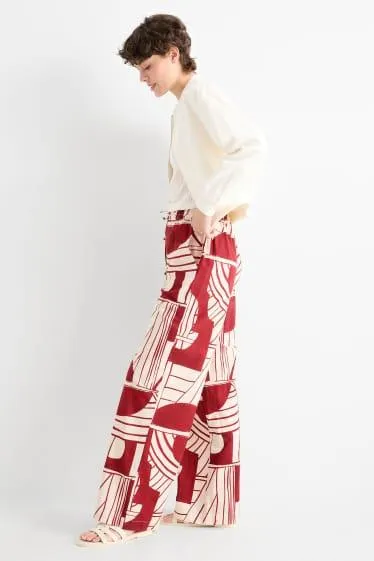 Cloth trousers - high waist - wide leg - patterned