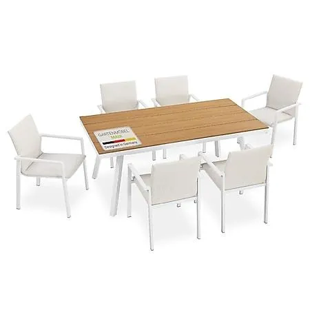 Juskys Premium Gartenmöbel Set Maui - Tisch mit 6 Stühlen & Kissen - Alu & Polywood - Beige