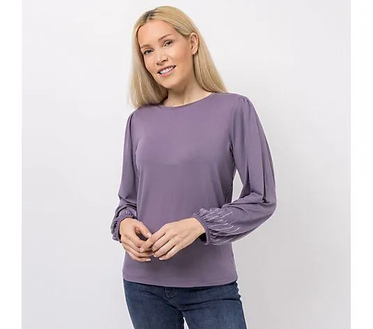 Wählen Sie Ihre Variante: VIA MILANO Shirt, 1/1-Arm Rundhalsausschnitt Steinchen-Details figurumspielend