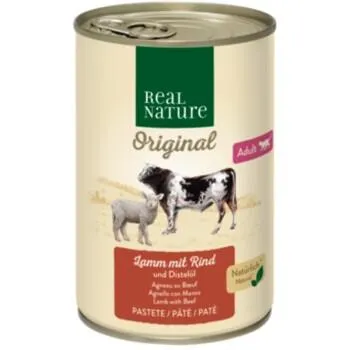REAL NATURE Original Nassfutter Katze, Adult, Lamm mit Rind und Distelöl 6x400 g