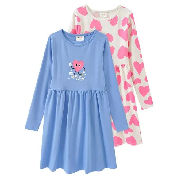 2 Mädchen Kleider mit Herz-Prints