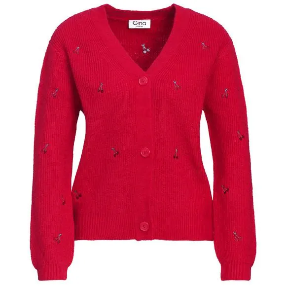Damen Strickjacke mit Kirsch-Stickerei