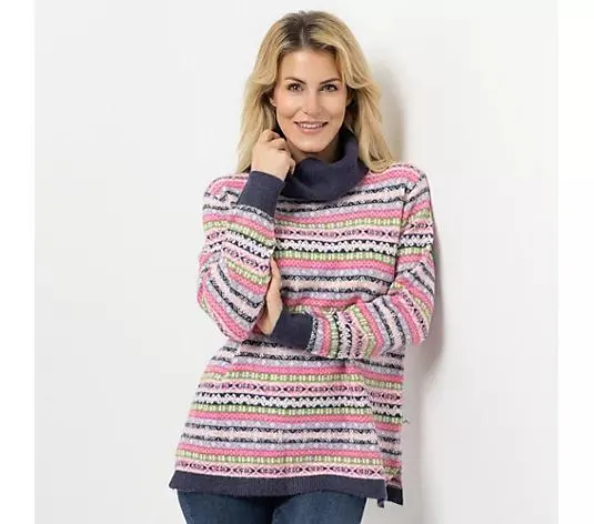 Wählen Sie Ihre Variante: DENIM & CO. Pullover weiter Rollkragen Jacquard -Strick leger weit