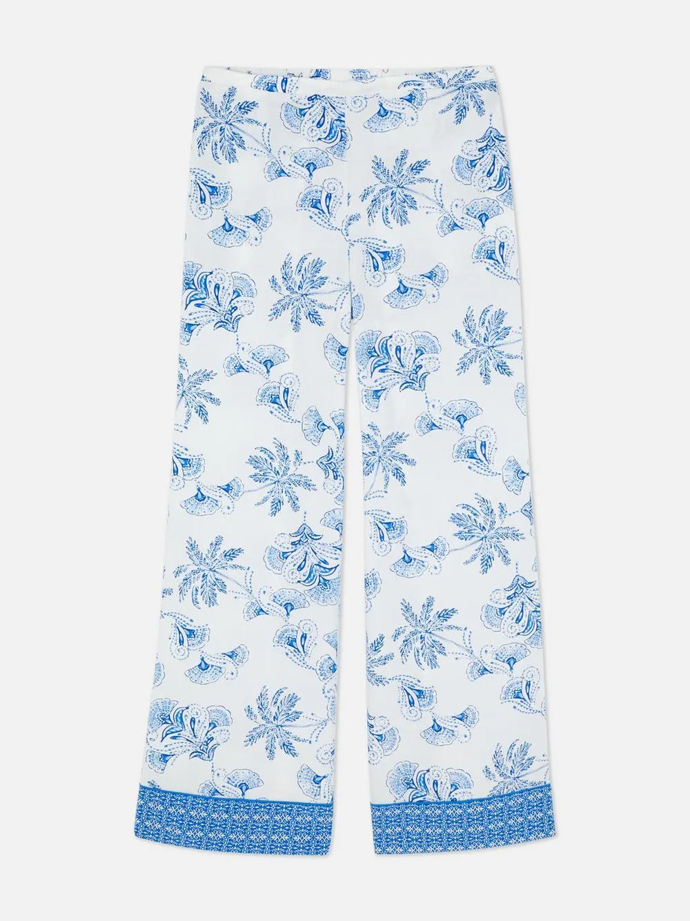 Schlafanzughose mit Blumenmuster und Borte