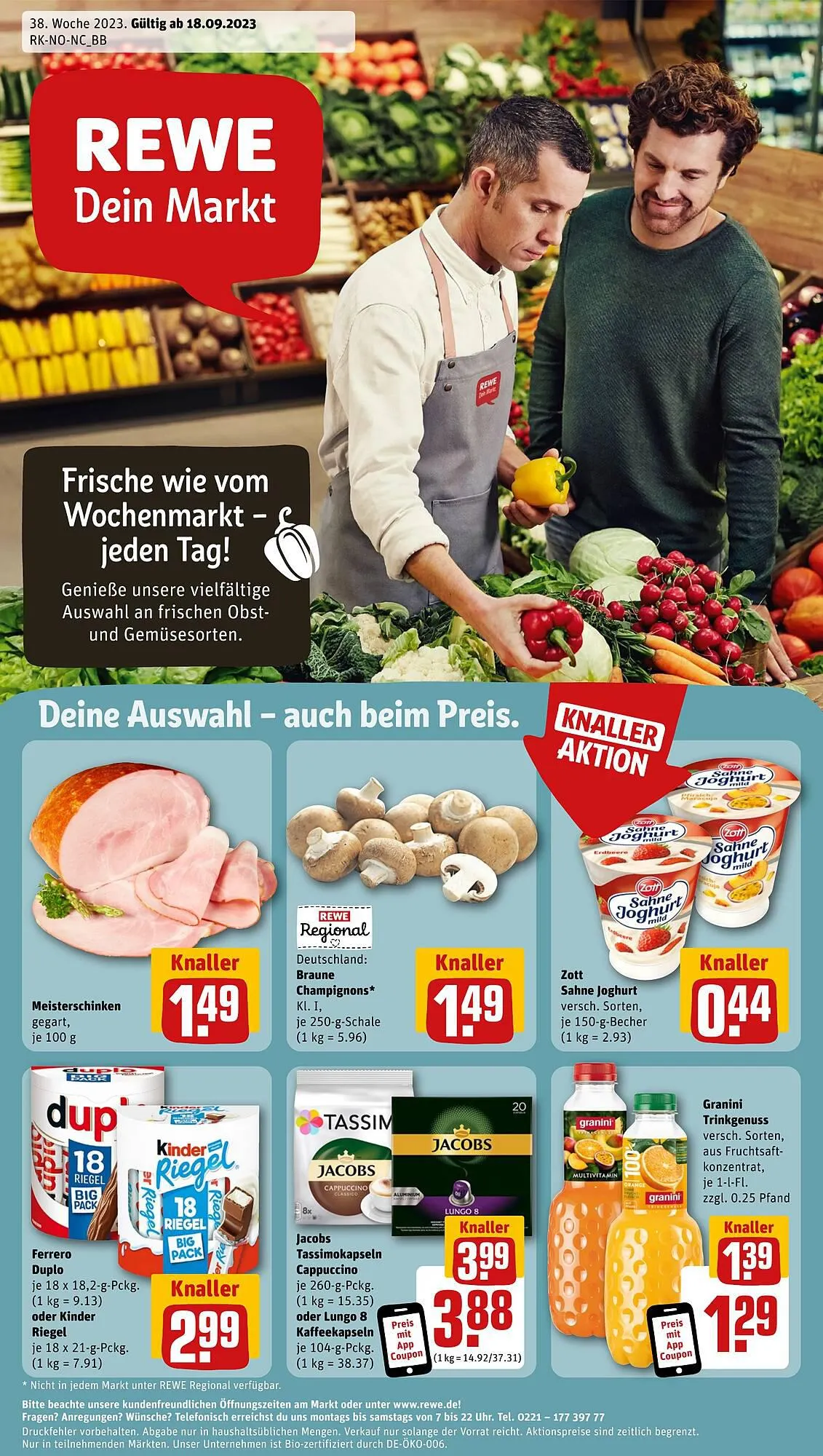 REWE tilbudsavis Gyldig indtil 18. september - 23. september 2023 - tilbudsavis side 1