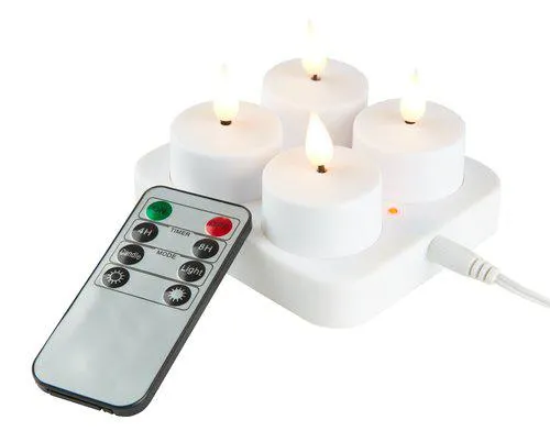 LED fyrfadslys IVAN m/oplader+fjernbetjening 4 stk/pk