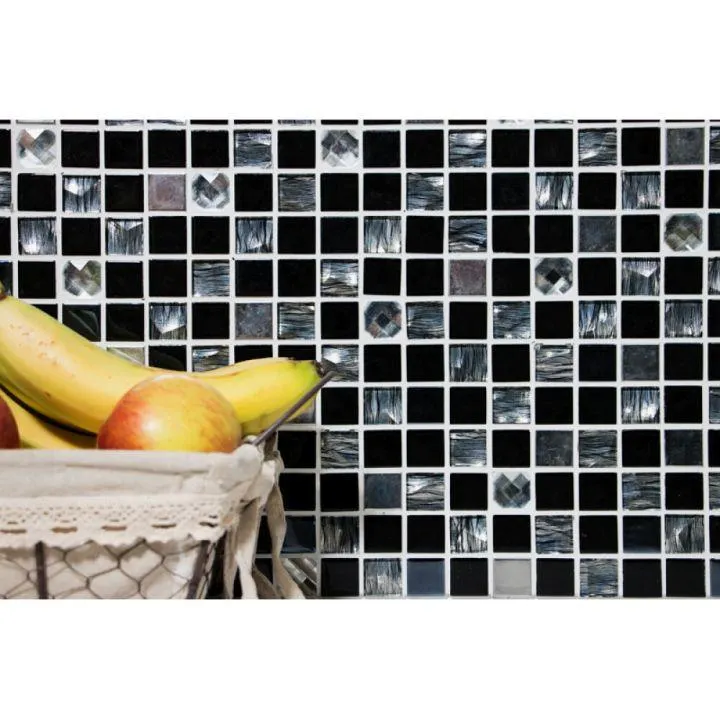 Mosaik selvklæbende glas & stål sort mix 30x30 CM