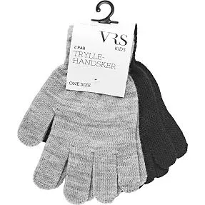 VRS børne 2-pak tryllehandsker str. onesize - grå/sort