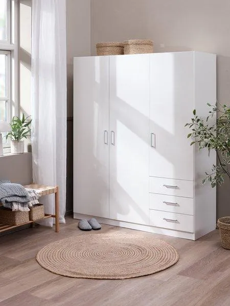 Armario FANDRUP 145x176 3 puertas 3 cajones blanco