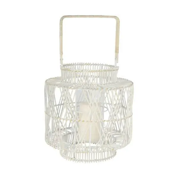 H 31 x Ø 27 cm - Rattan/glas - Hvid