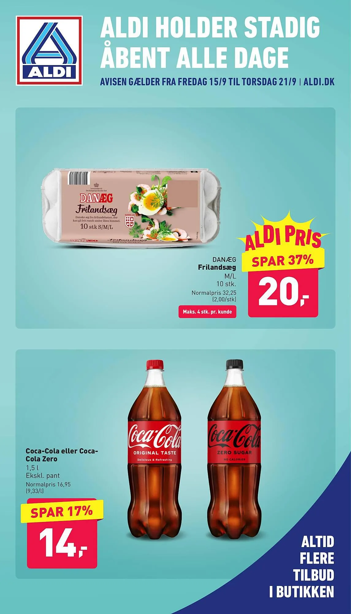 ALDI tilbudsavis Gyldig indtil 15. september - 21. september 2023 - tilbudsavis side 1