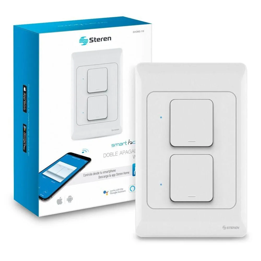 Interruptor Doble Wifi Steren SHOME-116 P86396 | Compatible con Android y iPhone Color Blanco