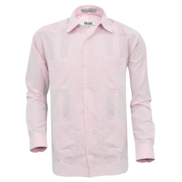 Guayabera de Lino festonada rosada
