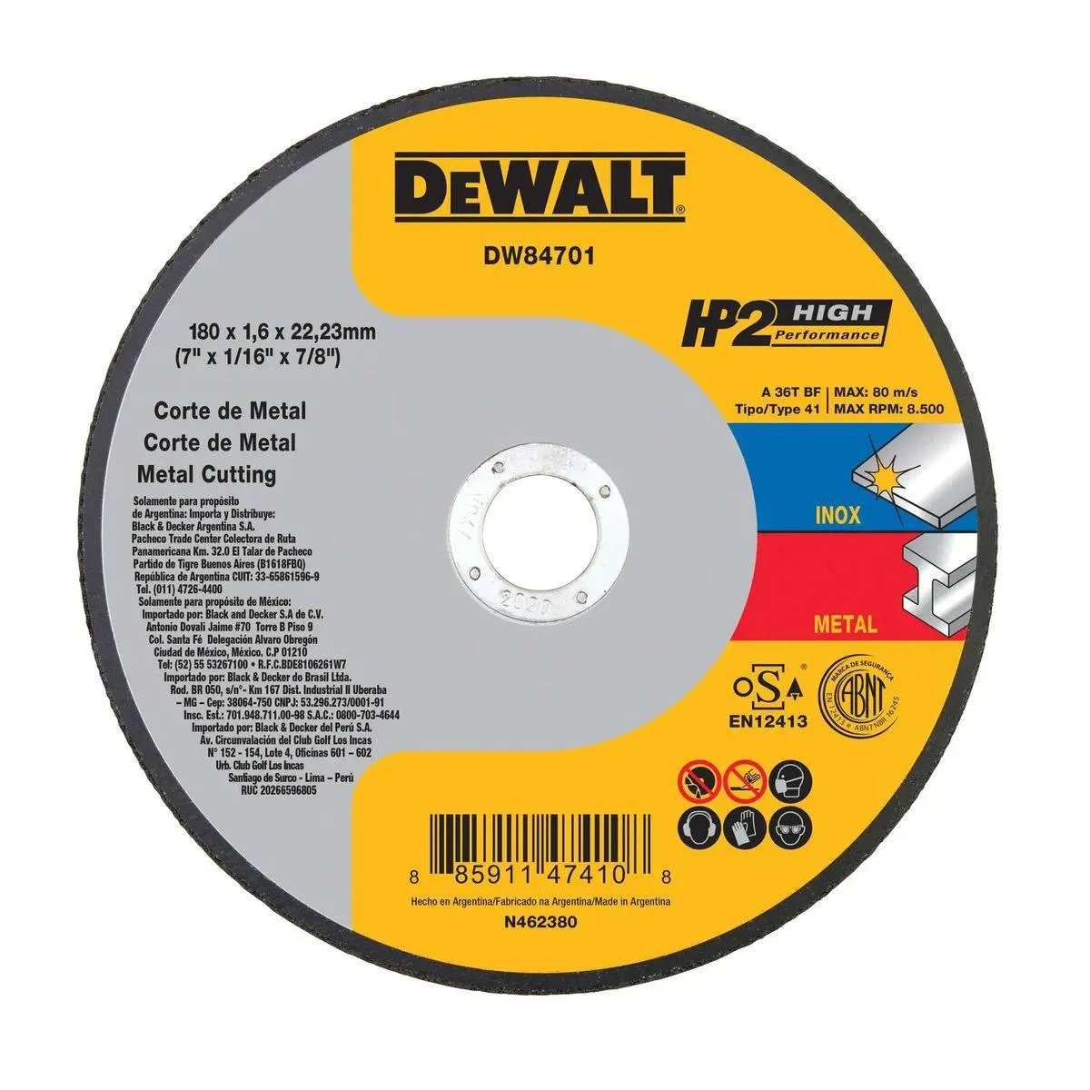 Disco Corte Metal 7 X 1/16 X 7/8 Dewalt - DEWALT