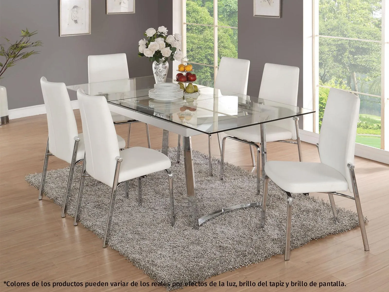 Mesa Comedor Osias + 6 Sillas Base Cromada