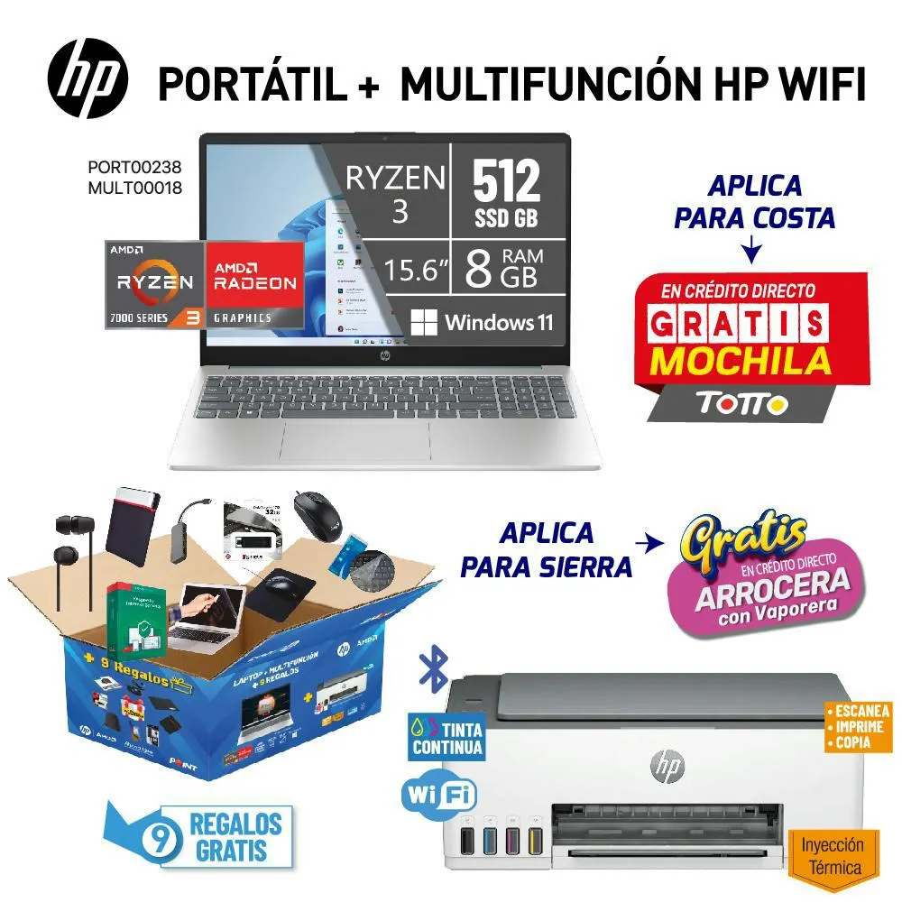 MEGA COMBO 2 PORTATIL HP + MULTIFUNCION HP WIFI
