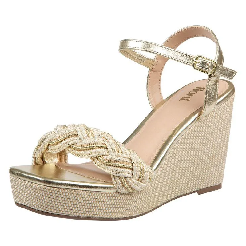 Sandalias trenzada con tac¢n tipo cu¤a para mujer