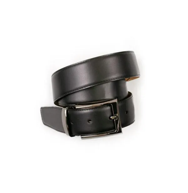 CINTURÓN DE CUERO NEGRO/TRIGO REVERSIBLE