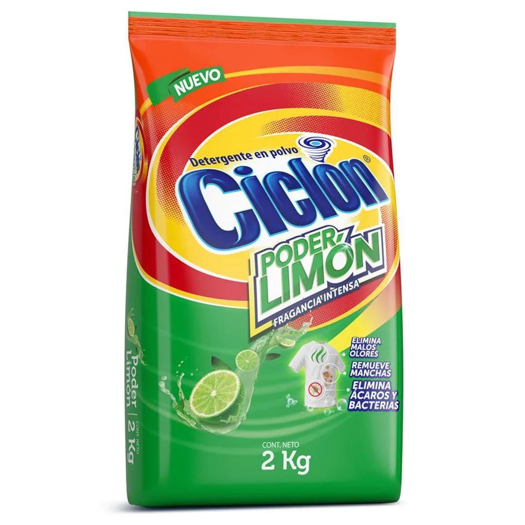 Detergente en polvo Ciclón Poder Limón 2kg