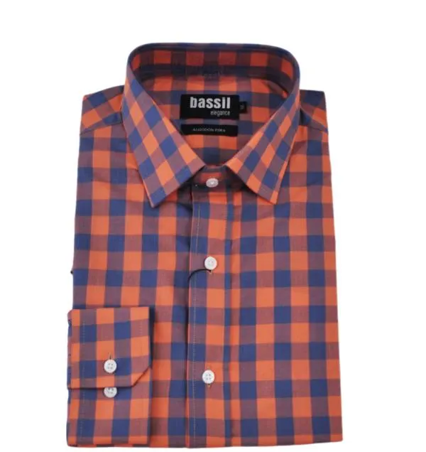 Camisa Naranja de Cuadros Manga Larga Pima