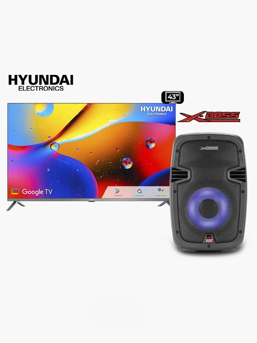 Combo Smart TV HYUNDAI 43" Google TV + Parlante XBOSS BD-8000