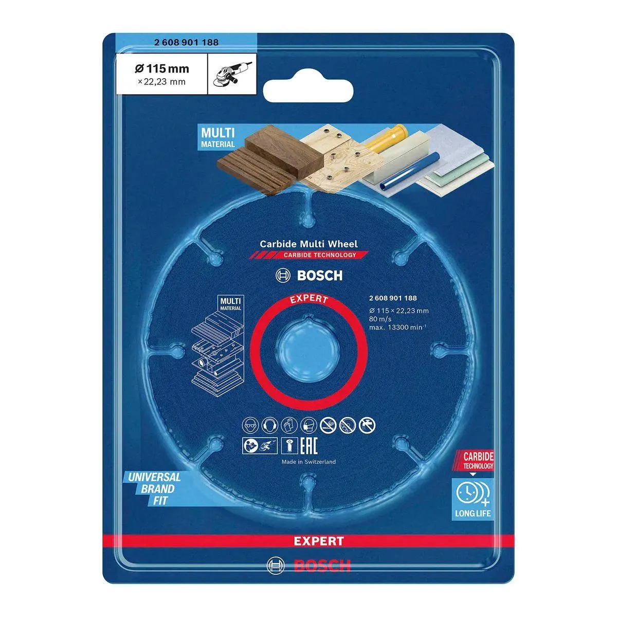 Disco de corte multimaterial de 4-1/2 pulgadas o 11.5 cm x 0.2 cm de grosor y eje de 2.2 cm. Soporta 13.300 RPM. - BOSCH