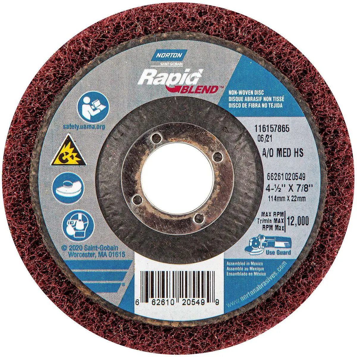 Disco de limpieza RAPID FINISH de 4-1/2" de diametro, 22 mm de orificio central - NORTON