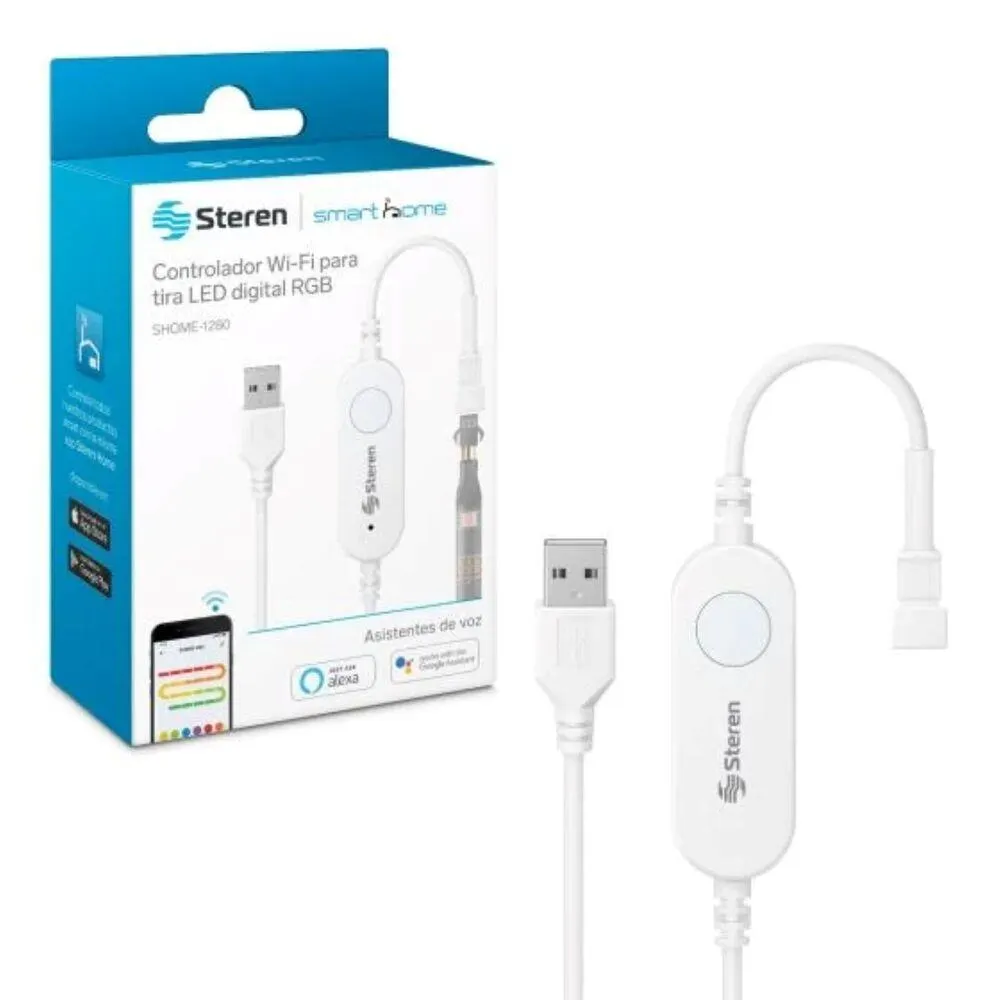 Controlador Wifi para Tira LED RGB Steren SHOME-1280 P86396 | Compatible con Google Assistant y Alexa Color Blanco