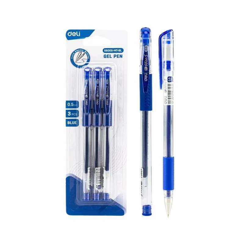Set Bolígrafo Deli Gel 0.5mm C-Tapa Azul X3 6941798490694