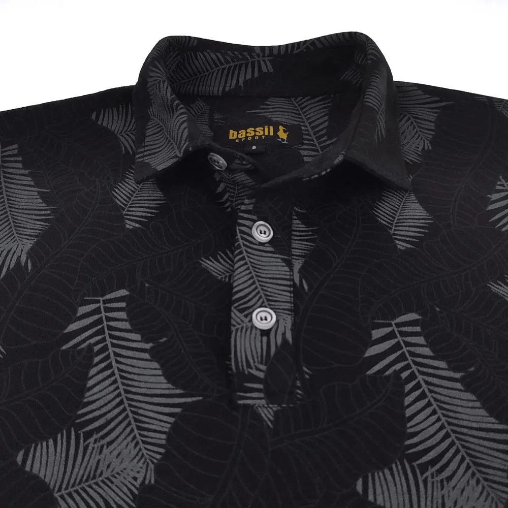 POLO NEGRA CON ESTAMPADOS DE HOJAS
