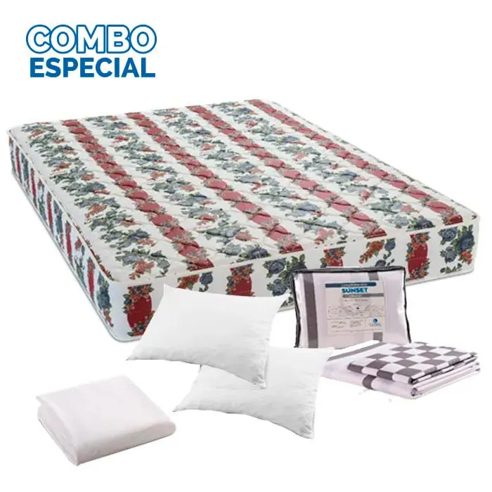 Chaide - Colchón Imperial Hojas + 2 Almohadas Rubí + Sábanas + Protector | 2 Plazas.