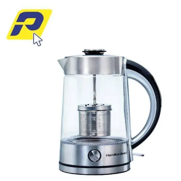 HERVIDOR DE AGUA HAMILTON BEACH 1.7 L. VIDRIO CON COLOR ACERO INOXIDABLE – 40868