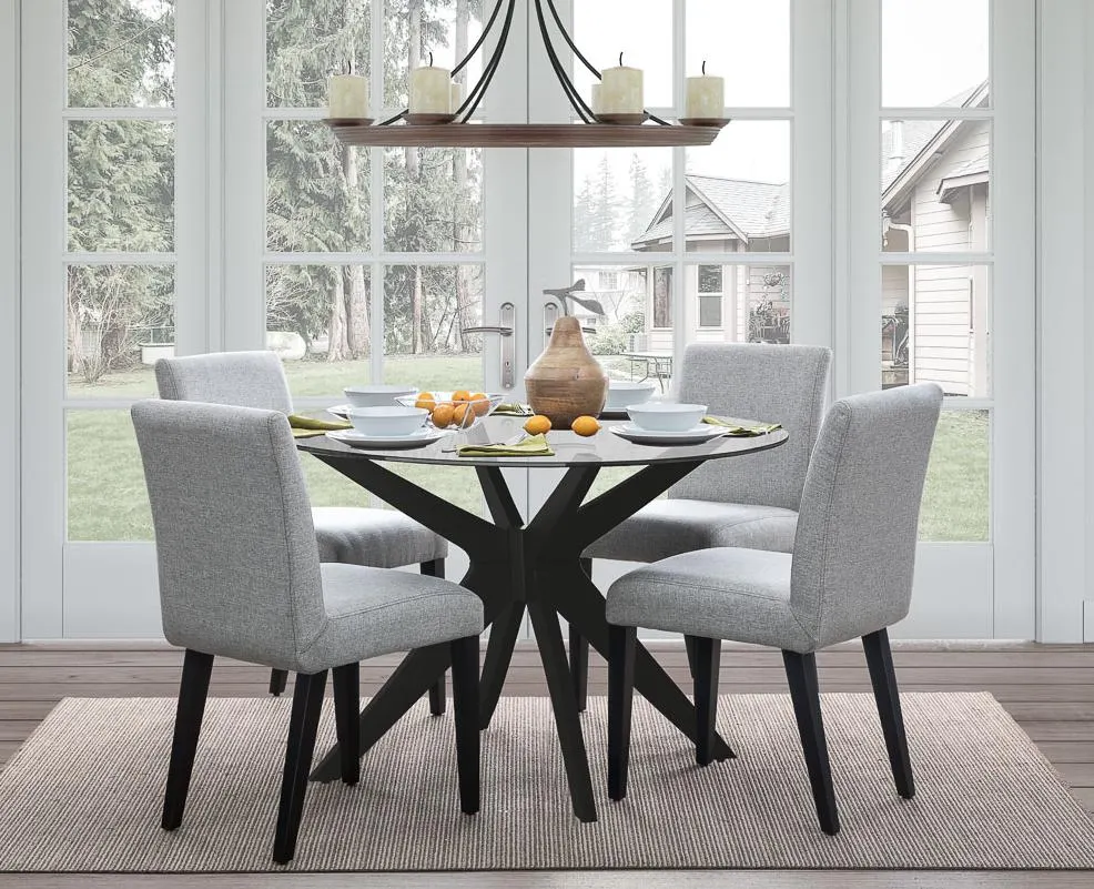 Mesa Comedor Circular Bacoli Vidrio Patas Negras