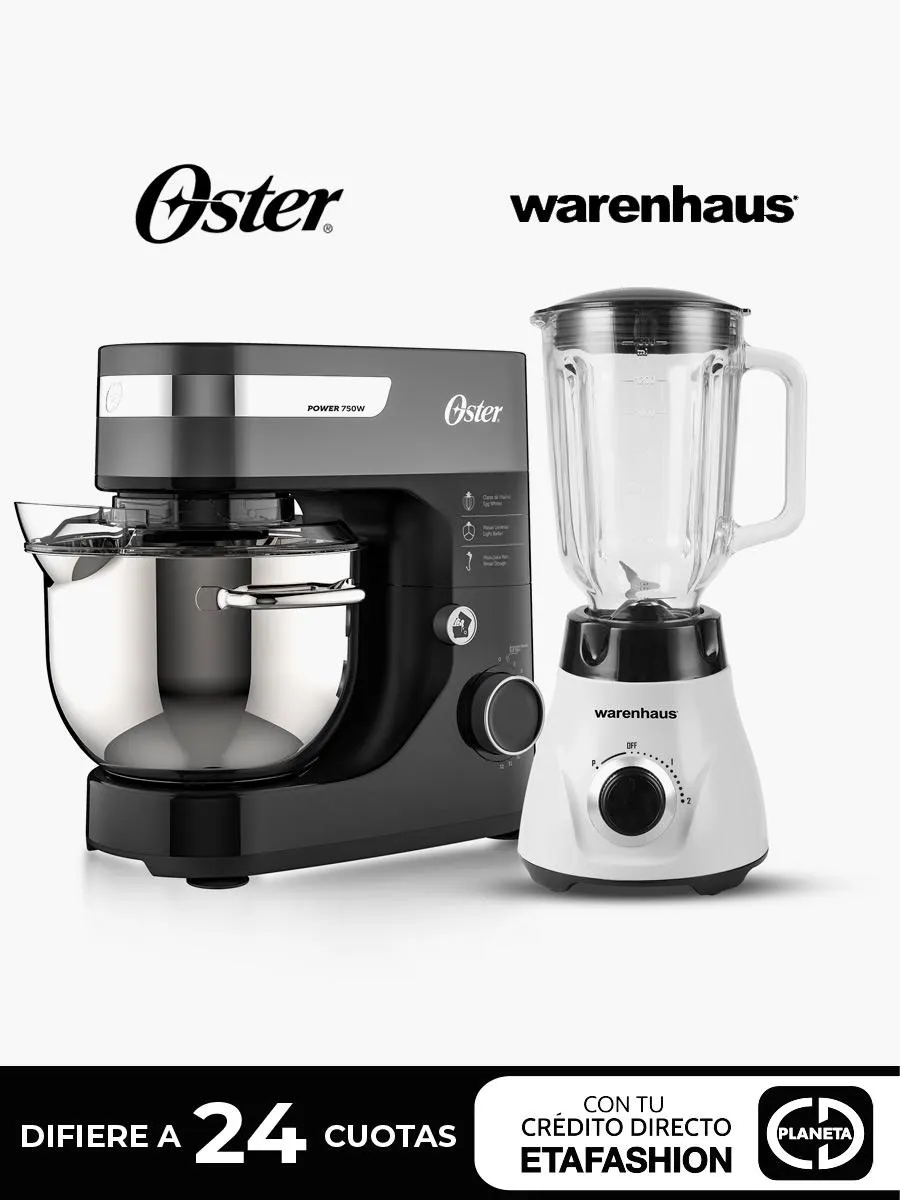 Combo Batidora Oster de Pedestal Planetaria 750 W + Licuadora Warenhaus 1.5 Lts