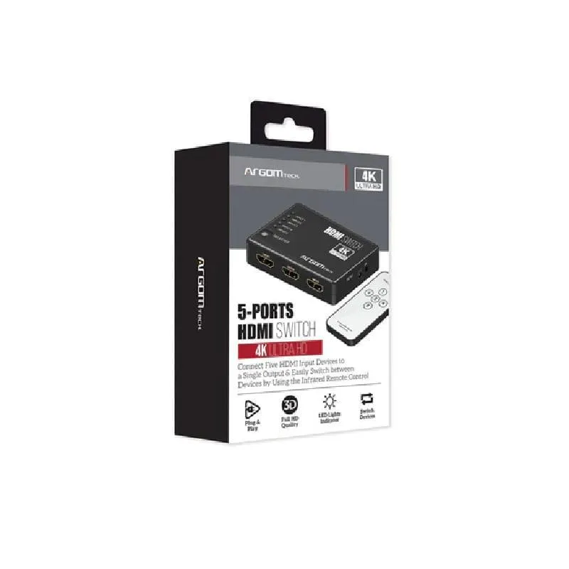 Switch Hdmi Hembra 5 Puertos 4k Hd Arg-Av-5125