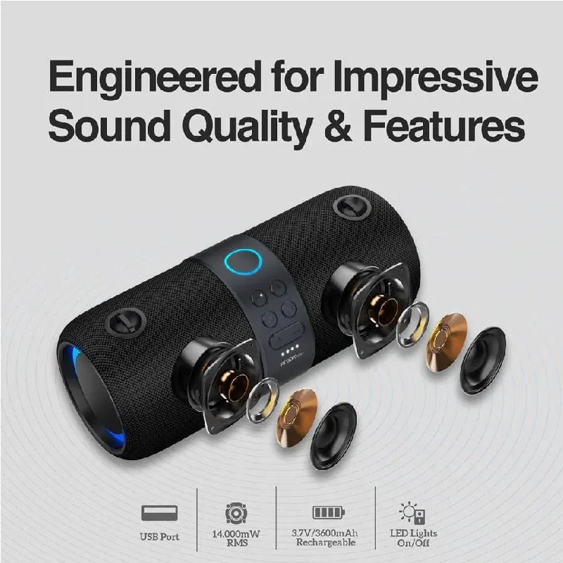 Parlante Portátil Radyon X watts Bluetooth Ipx Negro Argón