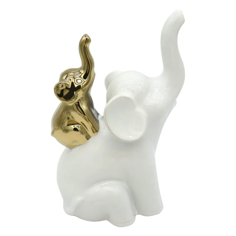 Adorno de Cerámica Elefante 25cm Blanco Oro