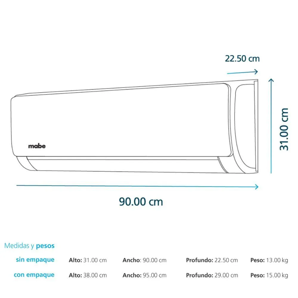 Aire Acondicionado Split Mabe 18000 BTU ON/OFF MMT18CDBWCCAX8