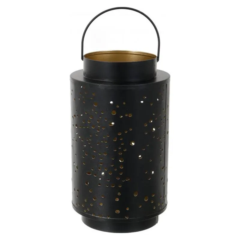 Portavelas de Metal Dots color Negro Interior Dorado 24cm