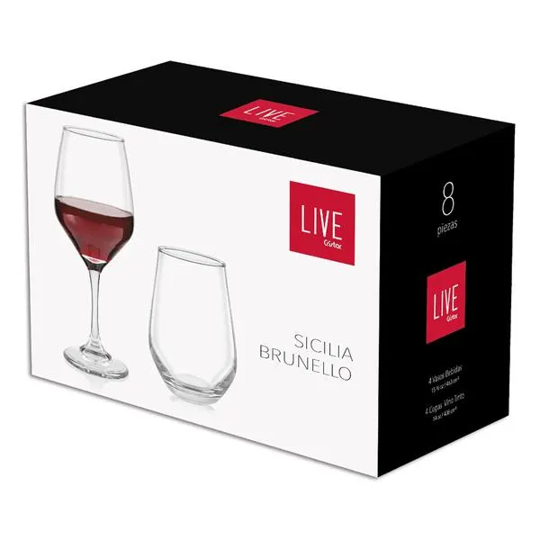 Juego de Copas Sicilia y Vasos Brunello 8 Piezas