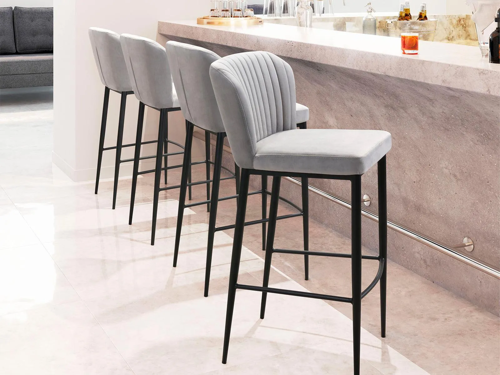 Taburete Bar Tolivere Gray Velvet