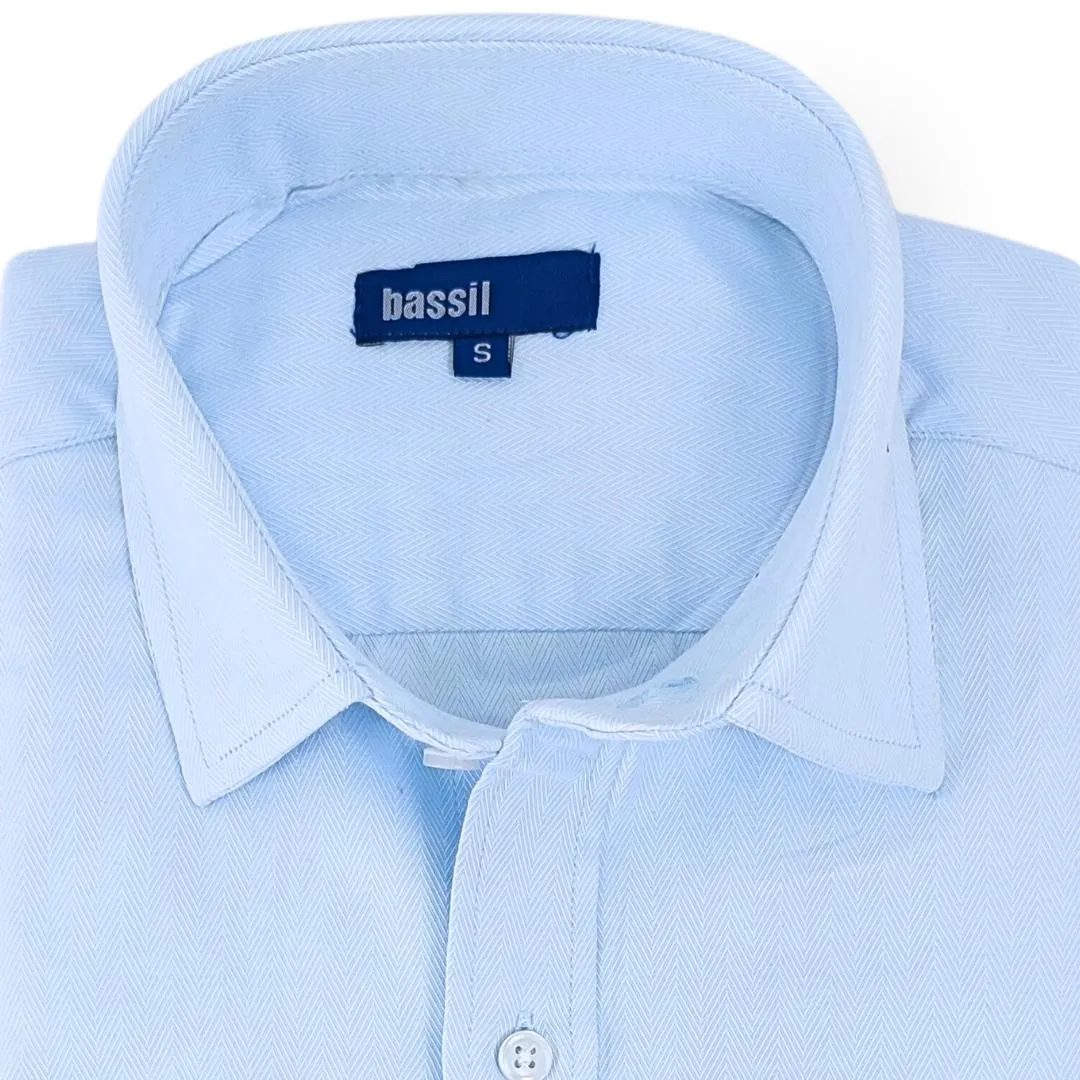 CAMISA CELESTE MANGA LARGA CON TEXTURA ESPINA DE PESCADO