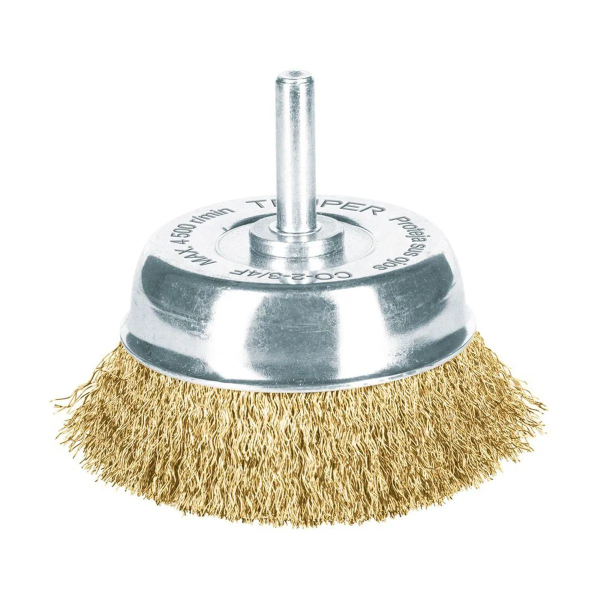 Grata de copa de Ø2-3/4" x 3/4" de alambre fino ondulado de 0.17 mm; 4500 RPM. - TRUPER