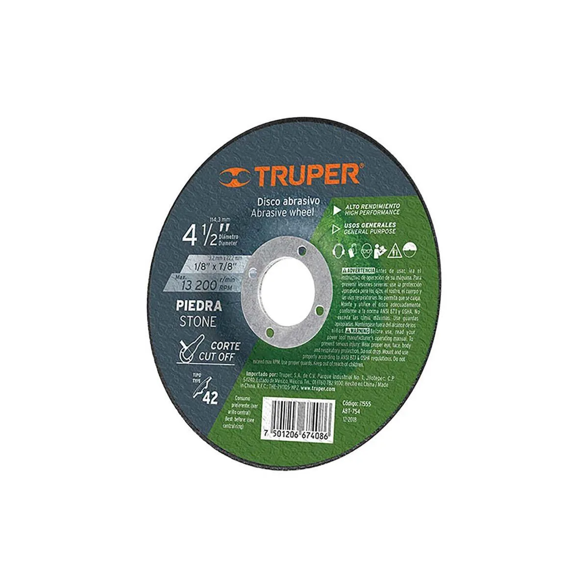 Disco Tipo 42 de 4-1/2" x 3.2 mm para corte de piedra