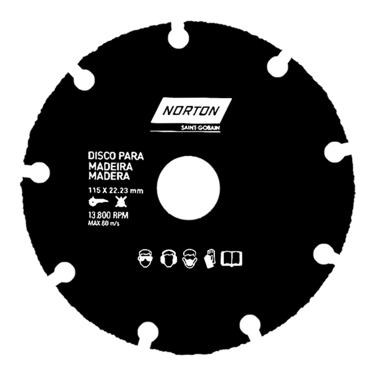 Disco de corte de madera de 115 mm de diametro, 22 mm orificio central con borde de tungsteno - NORTON