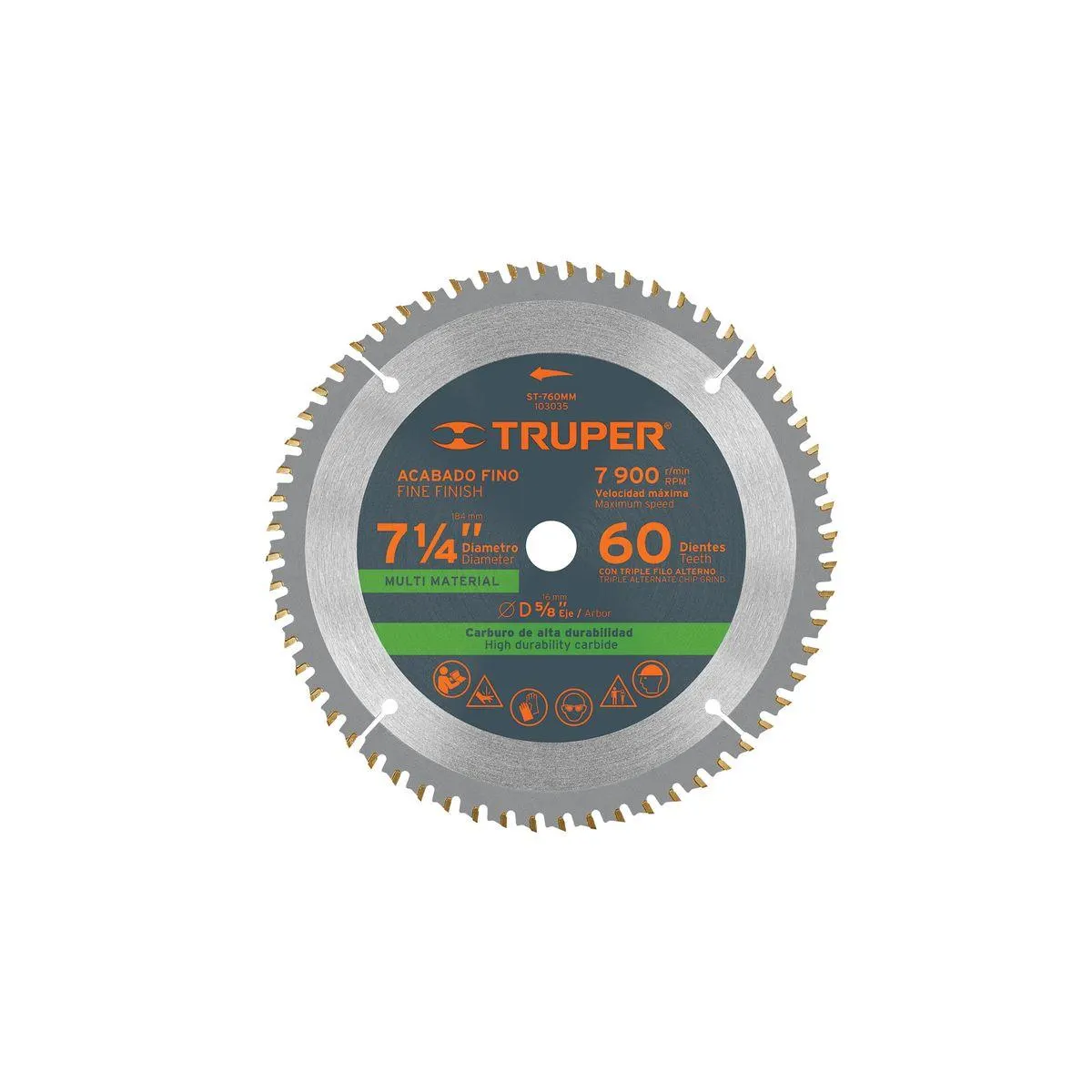 Disco de corte de sierra de 7-1/4" multimaterial, con centro de 5/8" con 60 dientes de triple filo. - TRUPER