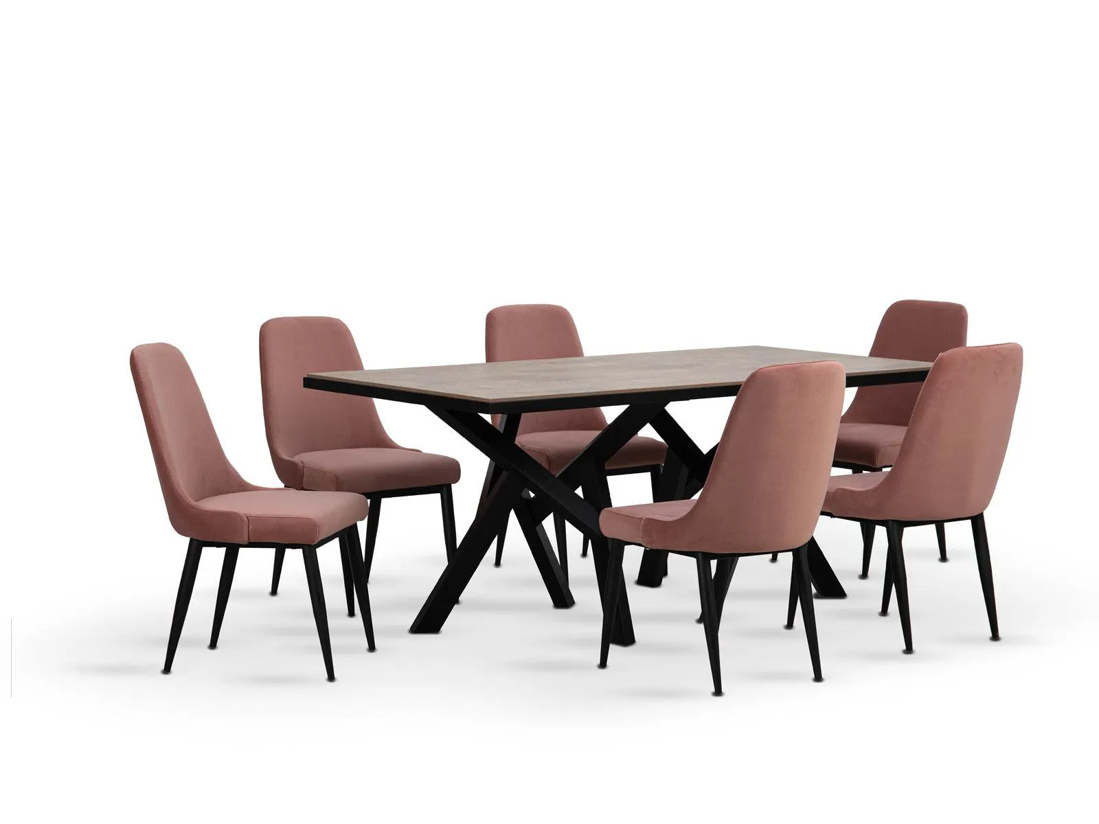 Mesa Comedor Calabria + 6 Sillas Midcentury Roma Rose