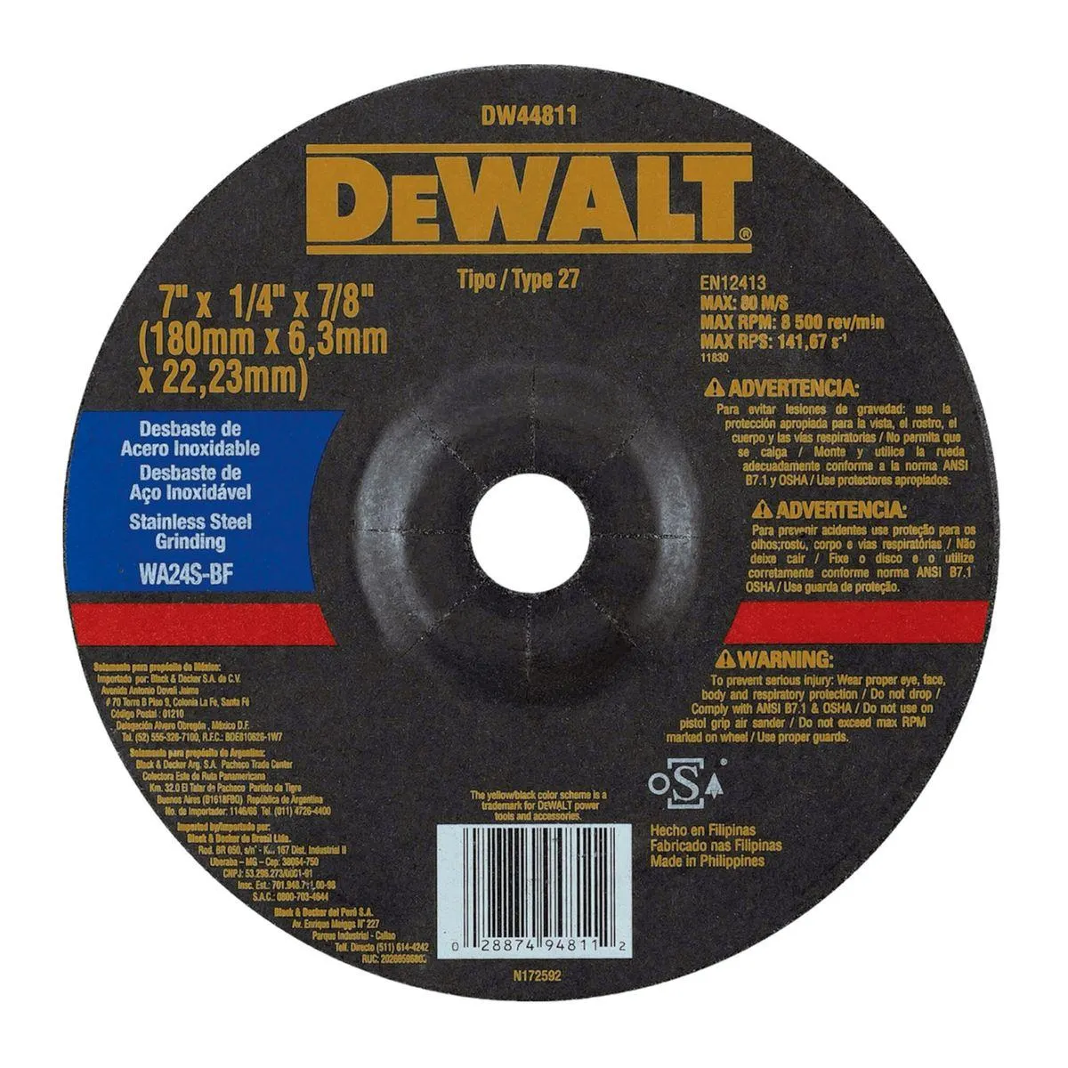 Disco Desbaste Acero Inox 7X1/4X7/8 Cd Dewalt - DEWALT