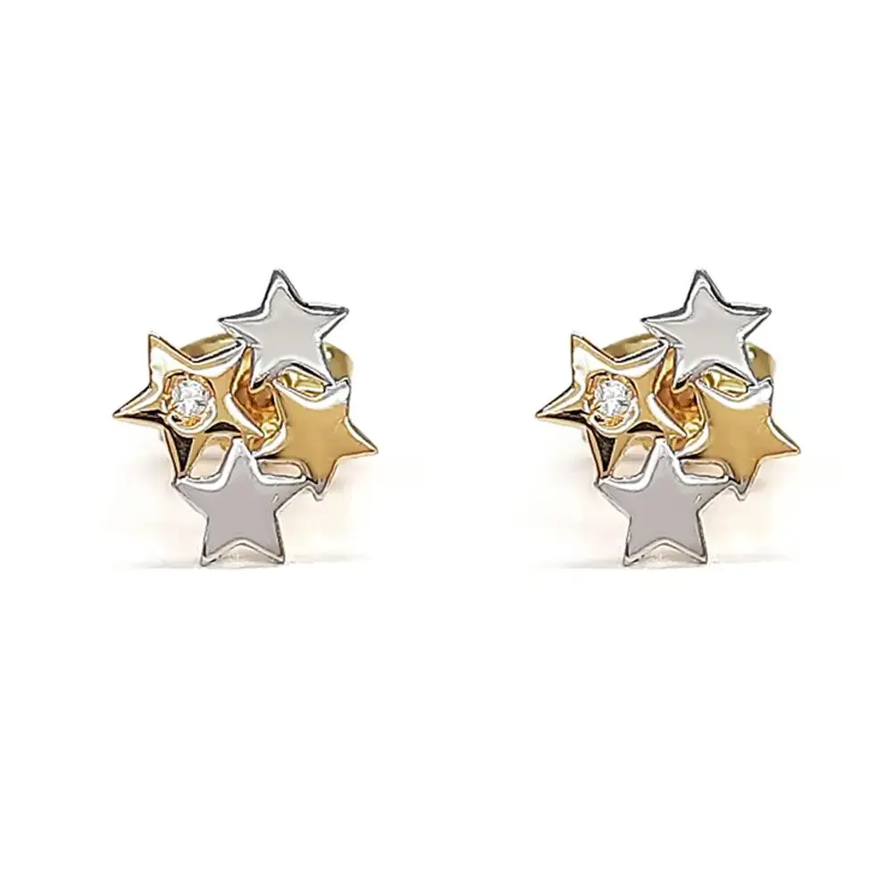 ARETES ESTRELLAS BICOLOR CON DESTELLO