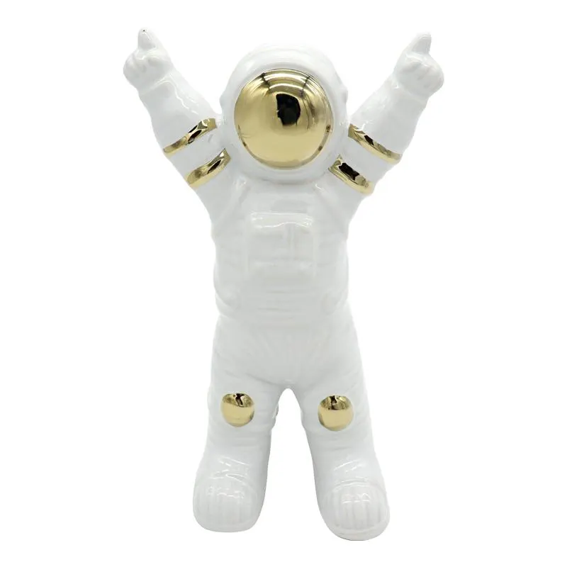 Adorno de Cerámica Astronauta Indice 25cm Blanco Oro